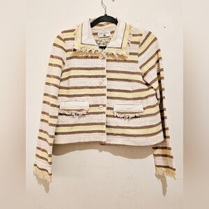Cotelac Tweed Frayed Hem Striped Jacket